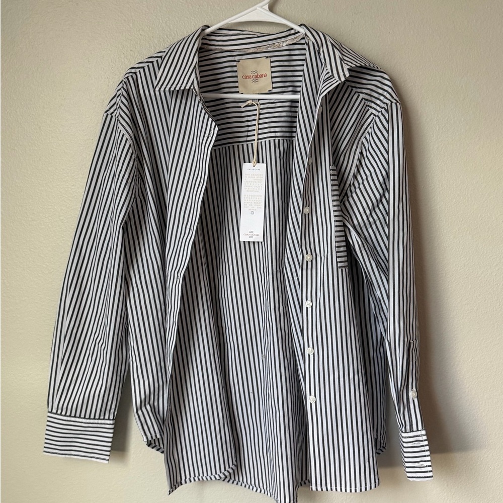 Casa Cabana Bethany Black & White Stripe Button-down Women’s L NWT Coastal Chic